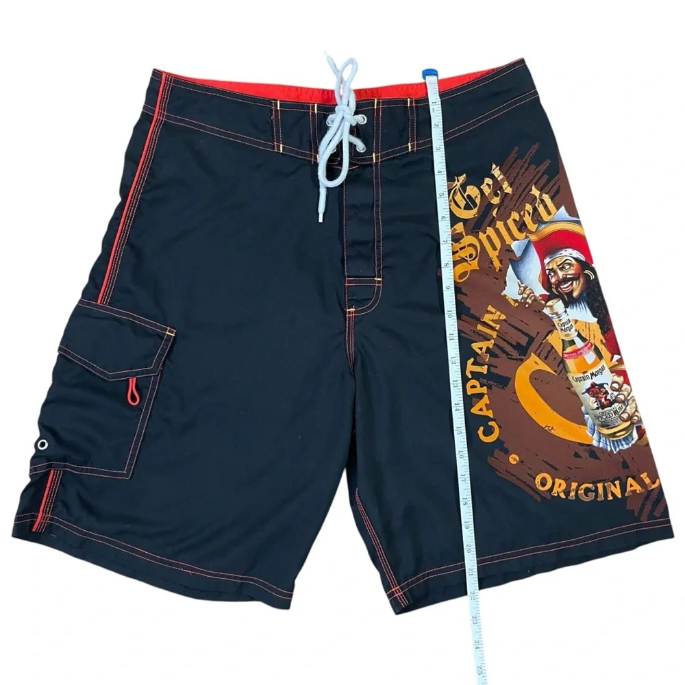 Captain Morgan Graphic Board Shorts Men’s  Black Red‎ Surf Swim Trunks Beachwear